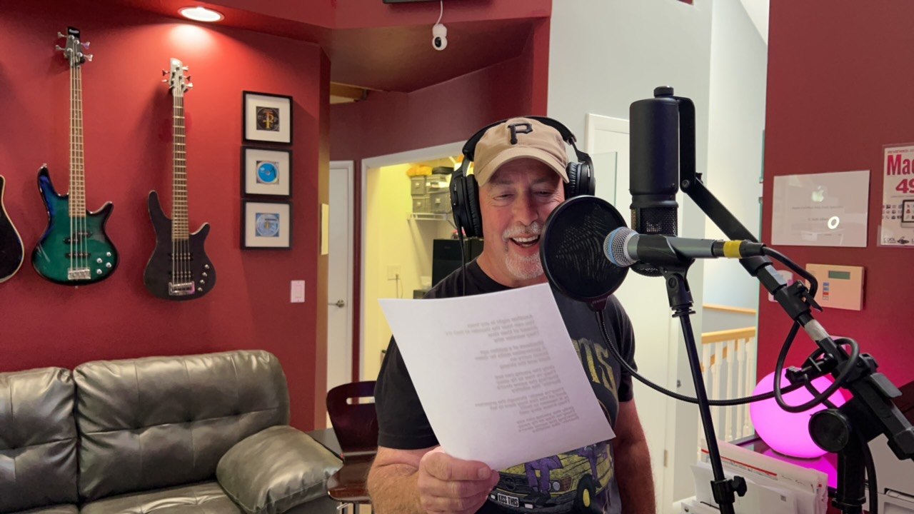 Danny Sharrow tracking vocals at SodaPop House