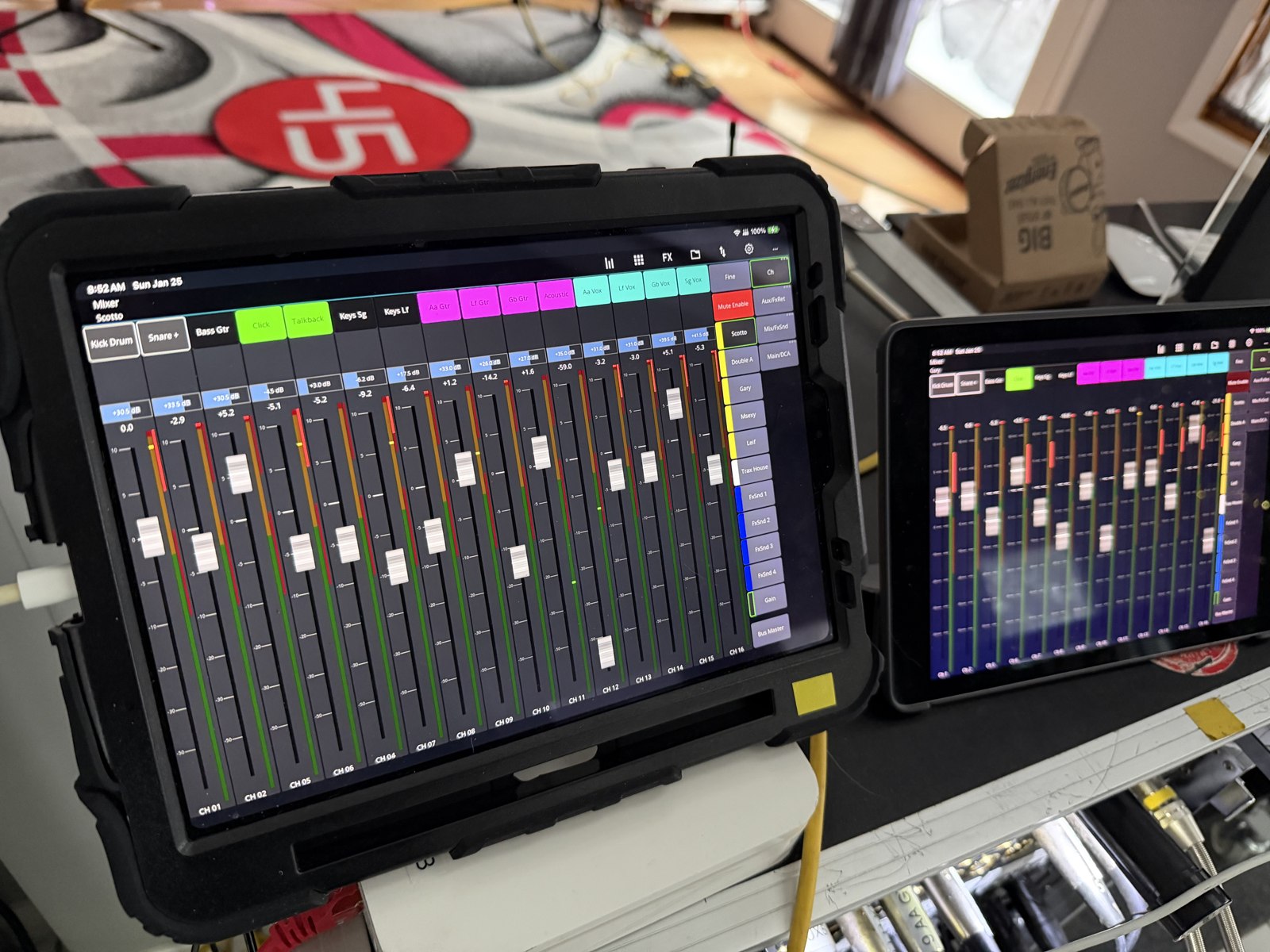 Digital mixing controls prepared for individual in-ear monitor mixes