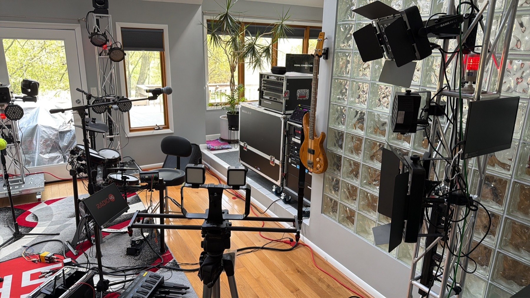 Video monitoring and lighting equipment used in ELEVATION production development at SodaPop House
